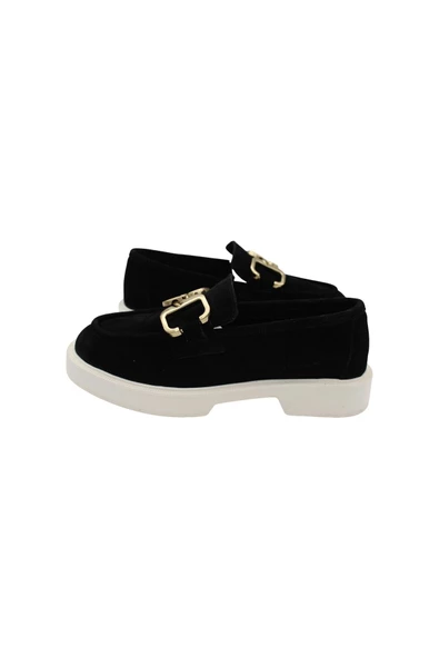 Gerçek Deri Siyah Süet Lüks Toka Detaylı Çok Rahat Hafif Günlük Kadın Ayakkabı - 6