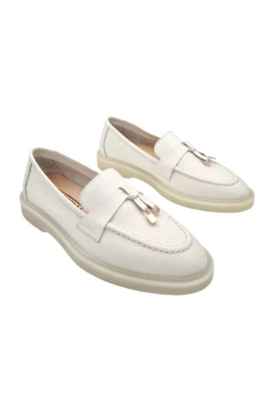 Gerçek Deri Beyaz Rahat Günlük Kadın Ayakkabı - 3