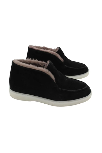 Gerçek Deri Siyah Süet Ve Gerçek Kürk Içten Lastikli Günlük Rahat Kadın Bot ürün görseli 1