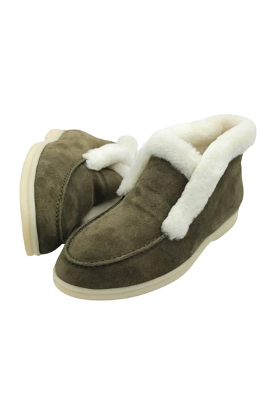 Gerçek Deri Haki Süet Ve Kürk Günlük Kadın Bot - Resim 5