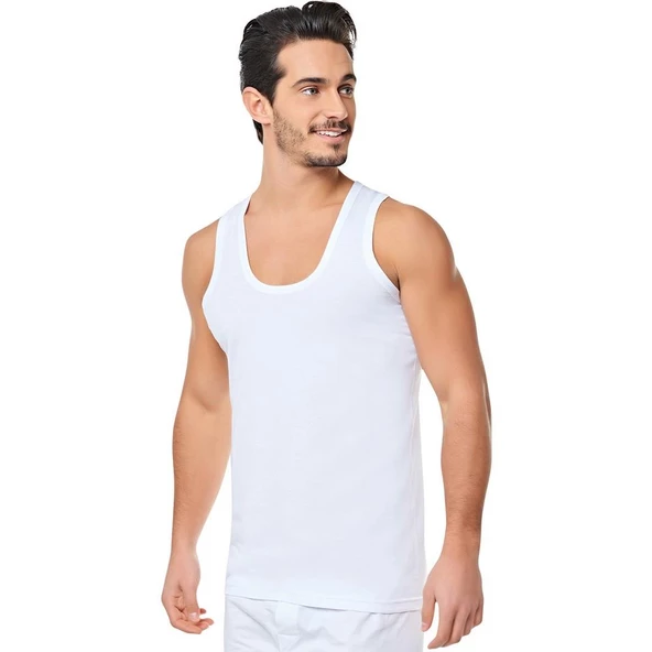 6'Lı Seher Yıldızı Erkek Atlet Askılı Klasik %100 Pamuk  Beyaz 2XL