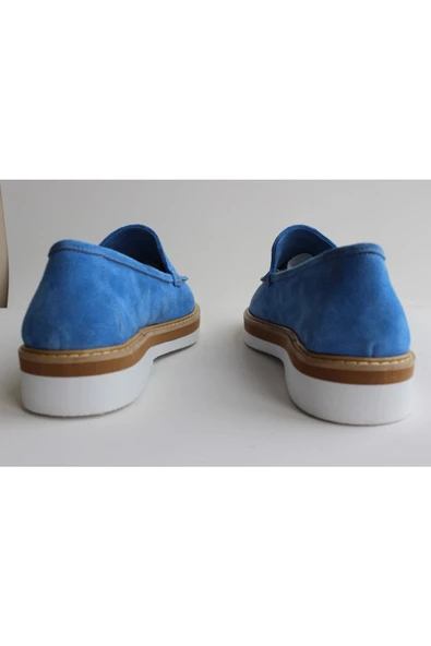Hakiki Deri Mavi Günlük Kadın Ayakkabı Loafer Makosen - 3