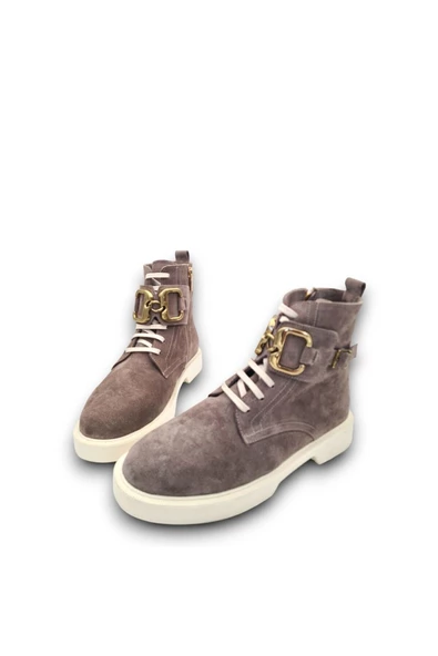 Bağcıklı Ve Fermuarlı Toka Detaylı Gerçek Deri Kahverengi Kadın Günlük Bot - 4