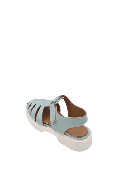 Hakiki Deri Açık Mavi Günlük Kadın Sandalet - Resim 2