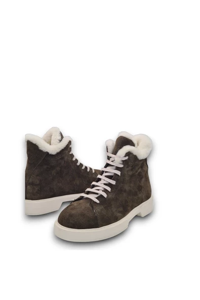 Hakiki Deri Haki Bağcıklı Kürk Astarlı Soğuk Geçirmez Hafif Taban Kısa Günlük Kadın Bot Postal