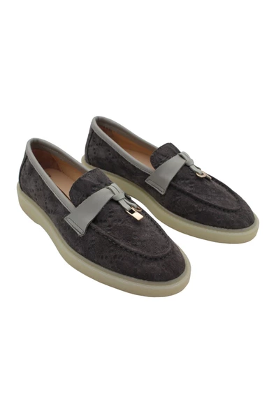 Gerçek Deri Gri Süet Rahat Günlük Kadın Ayakkabı - Resim 2