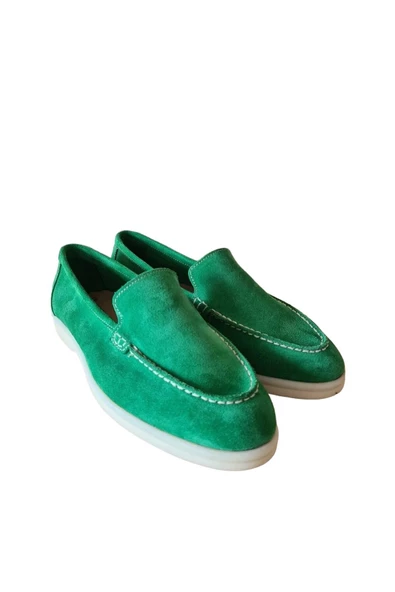 Hakiki Deri Yeşil Günlük Kadın Ayakkabı Loafer Makosen ürün görseli 1