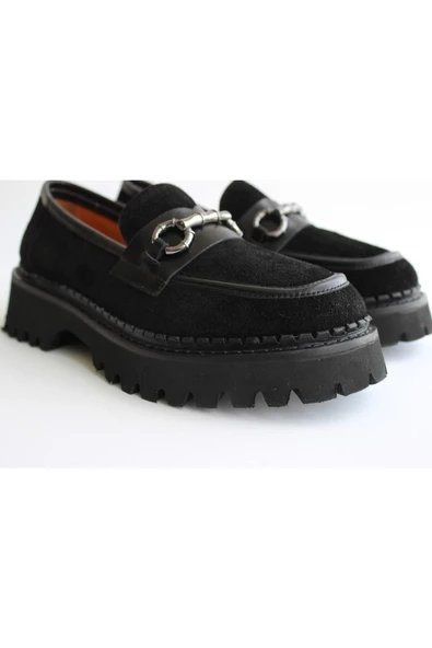 Hakiki Deri Siyah Günlük Kadın Ayakkabı Loafer Makosen Deri Tokalı Günlük Aykkbm2515 - 6