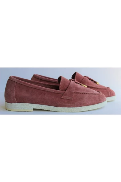 Hakiki Deri Pudra Küçük Ve Büyük Beden Günlük Kadın Ayakkabı Loafer Makosen - 5