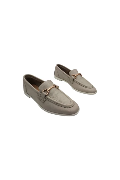 Hakiki Deri Beyaz Gold Tokalı Günlük Kadın Babet Ayakkabı Makosen Deri Rahat Babet Aykkbm225566 - 6