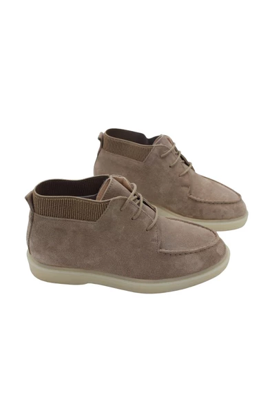 Gerçek Deri Bej Süet Bağcıklı Günlük Bot