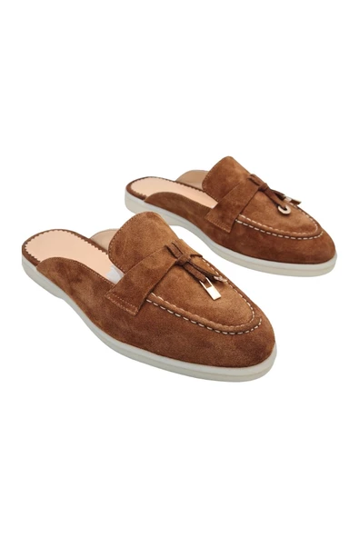 Gerçek Deri Taba Süet Günlük Kadın Terlik - Resim 2