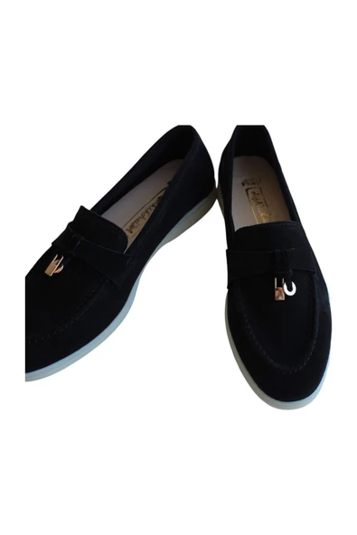 Hakiki Deri Siyah Süet Günlük Kadın Ayakkabı - Resim 4