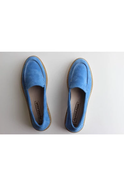 Hakiki Deri Mavi Günlük Kadın Ayakkabı Loafer Makosen - 5