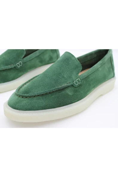 Hakiki Deri Yeşil Kadın Günlük Ayakkabı Babet Loafer Makosen - 6