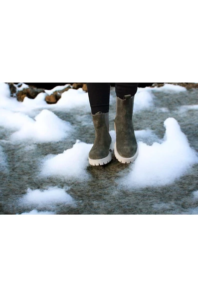 Gerçek Deri Haki Süet Günlük Kadın Chelsea Bot - Resim 7