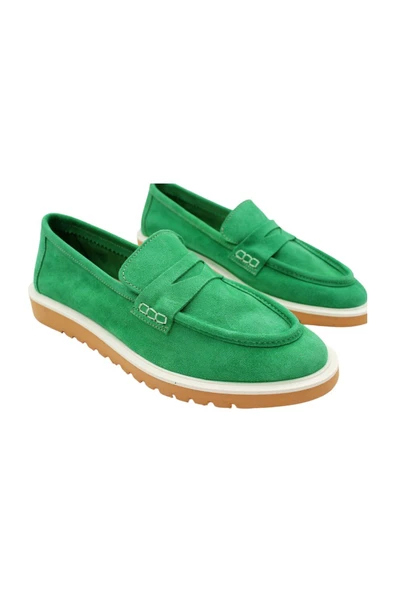 Gerçek Deri Yeşil Süet Çok Hafif Ve Rahat Günlük Kadın Ayakkabı - 7