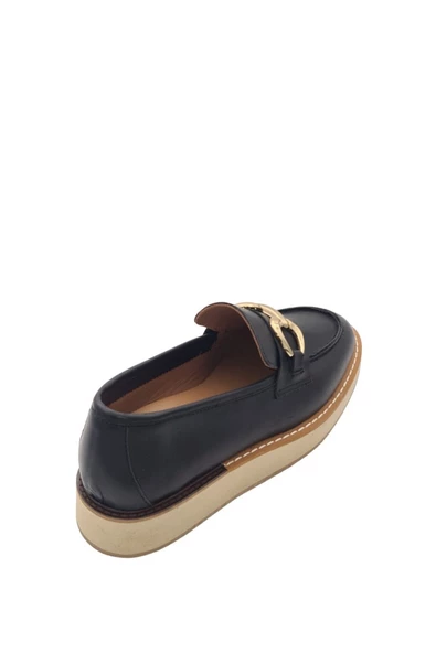 Hakiki Deri Siyah Cilt Toka Detaylı Hafif Taban (EVA) Günlük Kadın Ayakkabı Loafer Makosen - 3