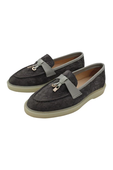 Gerçek Deri Gri Süet Rahat Günlük Kadın Ayakkabı - Resim 3