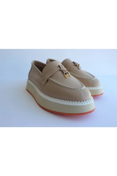 Gerçek Deri Kadın Günlük Pudra Ayakkabı Yazlık Loafer Makosen ürün görseli 1