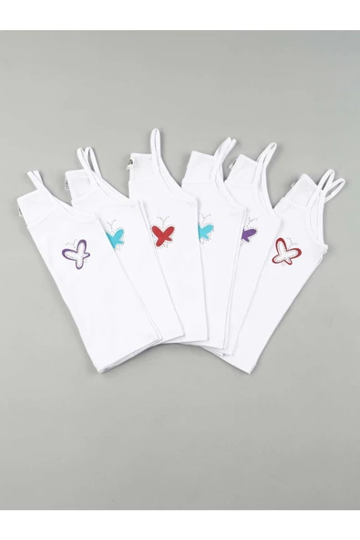 Gümüş Kız Çocuk İp Askı Taşlı Atlet 3055 - 6 Adet Beyaz 3 (5-6 YAŞ) - 4