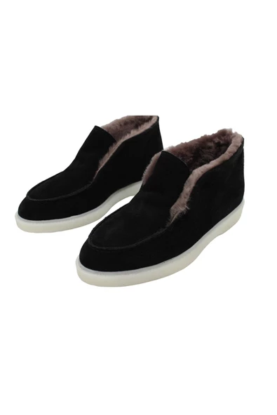 Gerçek Deri Siyah Süet Ve Gerçek Kürk Içten Lastikli Günlük Rahat Kadın Bot - Resim 4