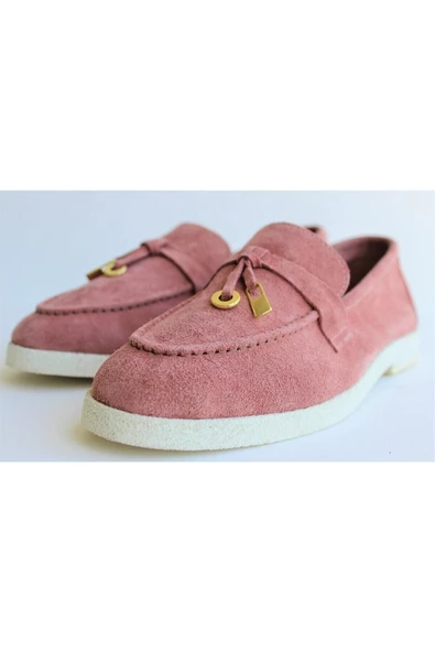 Hakiki Deri Pudra Küçük Ve Büyük Beden Günlük Kadın Ayakkabı Loafer Makosen - 6