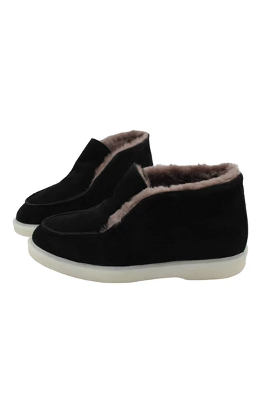 Gerçek Deri Siyah Süet Ve Gerçek Kürk Içten Lastikli Günlük Rahat Kadın Bot - Resim 5