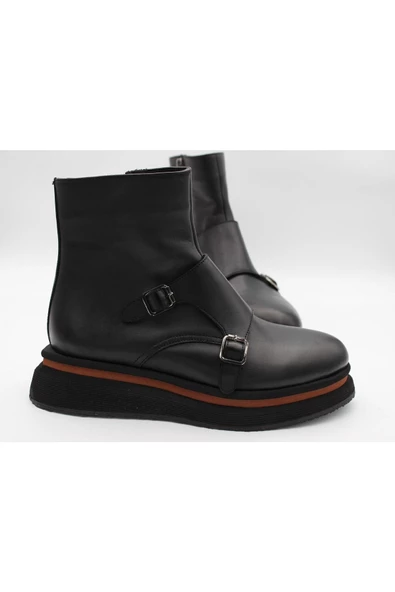 Hakiki Deri Siyah Fermuarlı Kadın Günlük Bot - Resim 5