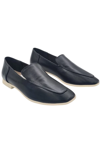 Hakiki Deri Siyah Günlük Kadın Ayakkabı Babet - 3