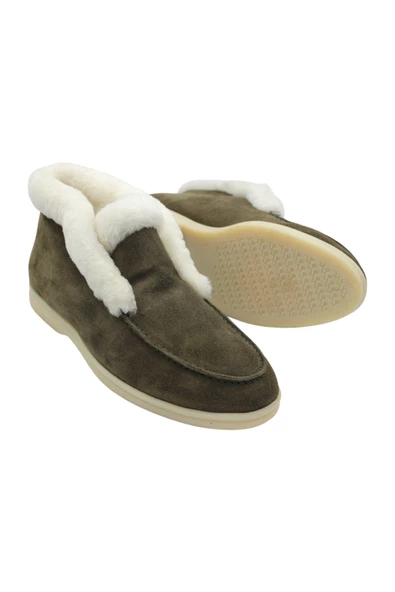 Gerçek Deri Haki Süet Ve Kürk Günlük Kadın Bot - Resim 2