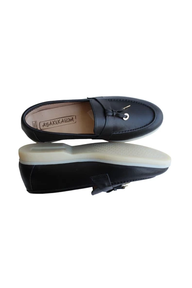 Hakiki Deri Siyah Kadın Yürüyüş Ayakkabısı - Resim 2