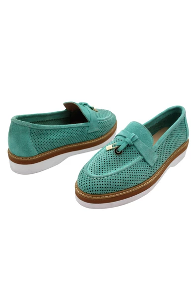 Gerçek Deri Turkuaz Lazerli Günlük Kadın Ayakkabı - 6
