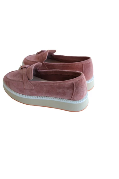 Gerçek Deri Pudra Süet Günlük Kadın Ayakkabı - Resim 7