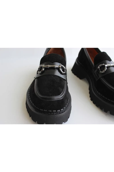 Hakiki Deri Siyah Günlük Kadın Ayakkabı Loafer Makosen Deri Tokalı Günlük Aykkbm2515 - 4