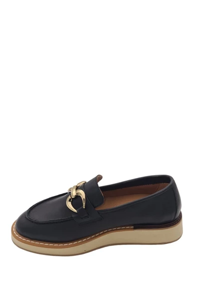 Hakiki Deri Siyah Cilt Toka Detaylı Hafif Taban (EVA) Günlük Kadın Ayakkabı Loafer Makosen - 2