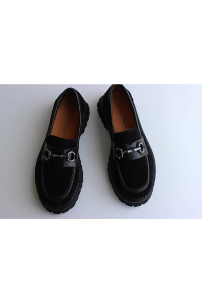 Hakiki Deri Siyah Günlük Kadın Ayakkabı Loafer Makosen Deri Tokalı Günlük Aykkbm2515 - 3