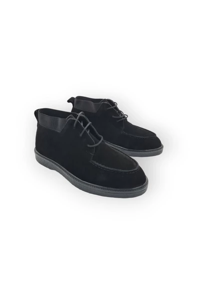 Gerçek Deri Siyah Süet Bağcıklı Rahat Günlük Kısa Kadın Bot ürün görseli 1