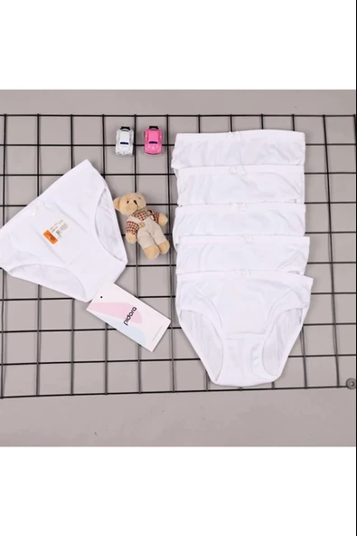 İlke Kız Çocuk Biyeli Bikini Külot 326 - 6 Adet  Beyaz 3 No:4-5 Yaş