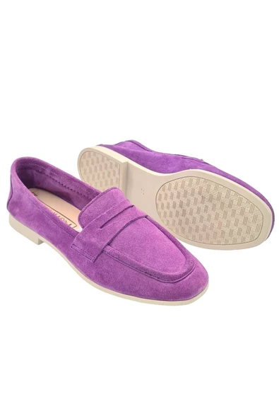 Hakiki Deri Mor Kadın Günlük Ayakkabı