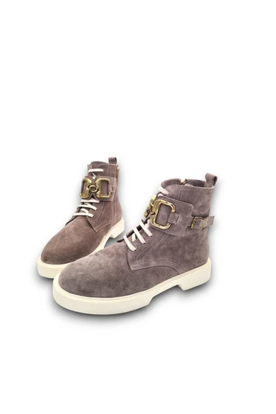 Bağcıklı Ve Fermuarlı Toka Detaylı Gerçek Deri Kahverengi Kadın Günlük Bot - 2