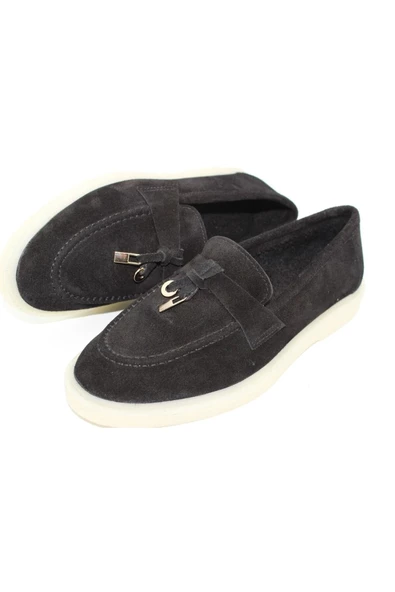 Hakiki Deri Siyah Süet Keçe Astar Kışlık Kadın Ayakkabısı