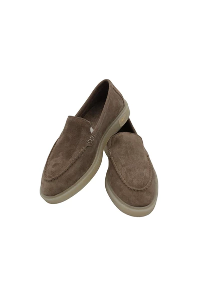 Gerçek Deri Bej Süet Kışlık Günlük Kadın Ayakkabı Loafer - Resim 7