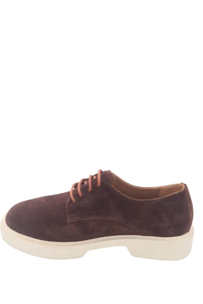 Hakiki Deri Kahverengi Bağcıklı Günlük Kadın Ayakkabı - Resim 3