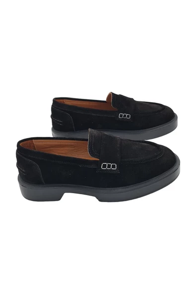 Gerçek Deri Siyah Süet Günlük Kadın Ayakkabı