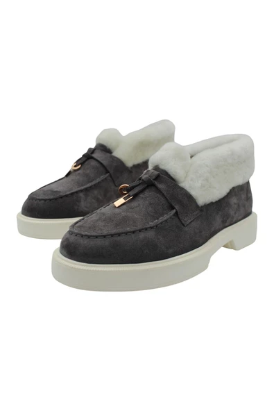 Gerçek Deri Gri Süet Ve Kürk Rahat Ve Hafif Günlük Kadın Bot - 2