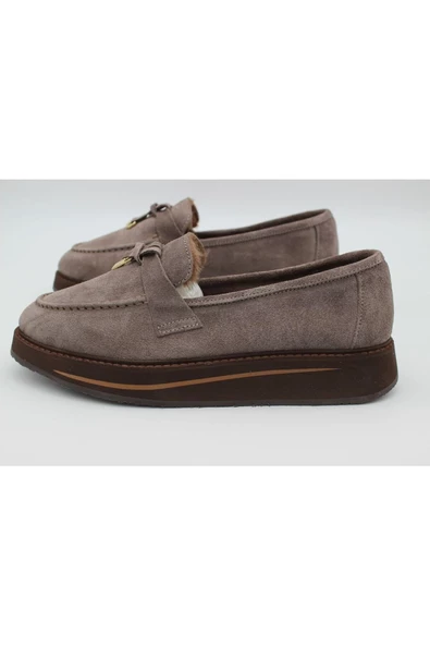 Hakiki Deri Vizon Kadın Ayakkabı Loafer Makosen Deri Günlük Tokalı Krklüloafer-252501 - 4