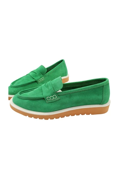 Gerçek Deri Yeşil Süet Çok Hafif Ve Rahat Günlük Kadın Ayakkabı - 2