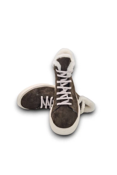 Hakiki Deri Haki Bağcıklı Kürk Astarlı Soğuk Geçirmez Hafif Taban Kısa Günlük Kadın Bot Postal - 2