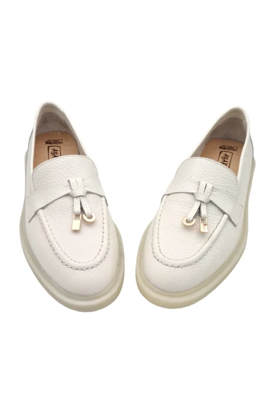 Gerçek Deri Beyaz Rahat Günlük Kadın Ayakkabı - 6